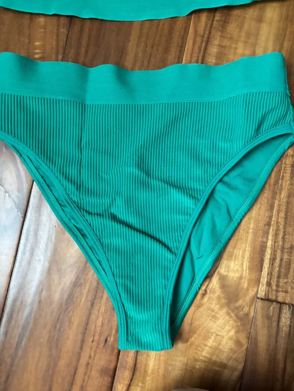 Frankies Bikinis Green Ribbed High-Waist Bikini Set - Size Small